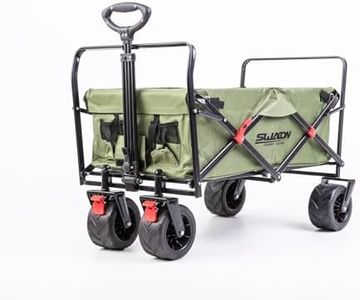 Heavy Duty Folding Cart Trolley Collapsible Wagon for Outdoor Utility Beach Camping Garden Picnic Shopping Fishig Travel and Grocery. Large Wheels with Brakes 150 KG Capacity with Drink Holder