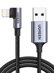 UGREEN USB to Lightning Cable MFi Certified Braided 90 Degree Right Angle Lightning to USB A Cord, Charging and Data Transfer Cable Compatible for iPhone 14/14 Pro Max/13/13 Pro/12/12Pro SE/11/XS, 3ft