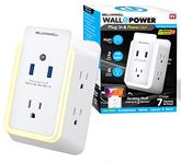 Bell+Howell Wall Power Outlet Extender, Plug Extender, Power Strip Surge Protector Outlet Multi Plug Outlet with 5 Plugs 2 USB Adapters & Night Light, USB Outlet Splitter for Home Office As Seen on TV