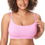 MOMANDA Women's Nursing Bras Ribbed Seamless Bralettes Support Sports Bra Wireless Maternity Breastfeeding Bra Sleep Candy Pink Medium