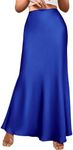 BTFBM Womens Summer Fall Skirt 2025 Silk Elegant High Waist Cocktail Party Wedding Mermaid Satin Maxi Skirts(Solid Royal Blue, Small)