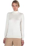 JENNIE LIU Women's 100% Pure Cashmere Long Sleeve Pullover Turtleneck Jumper(M, Cream)