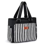 Large Women Lunch Bags for Work/Insulated Adult Lunch Box for Women/Leakproof Cooler Lunch Tote Bag with Storage Pocket. Reusable Lunch Cooler Purse for Work Picnic Hiking 12L, Black Stripes