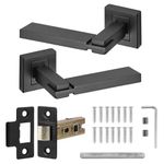 Decoranddecor Alloy Door Lever Handle Set Black on Square Rose Latch Kit (MattBlack)