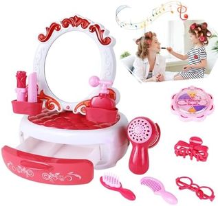 Girls Vanity Set, Toddler Vanity With Light Mirror, Mini Vanity for Girls 5-7 Pretend Makeup Kit, Kids Beauty Salon Play Set, Toddlers Dress-Up Toy Vanities Doll Furniture for Christmas Birthday Gifts