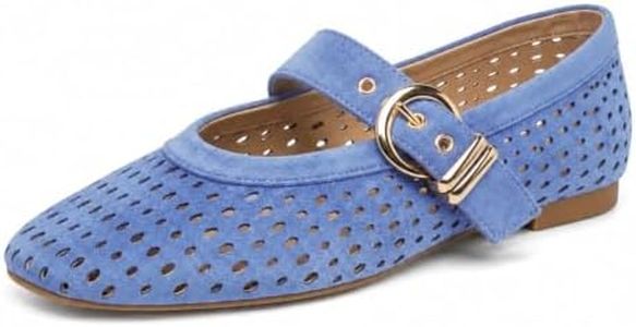 GORZADEUL Women's Blue Suede Square Toe Mesh Mary Jane Ballet Flats