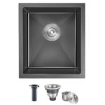 MENATT 15 x 17 inch Undermount Small Kitchen Sink Nano Black, 18 Gauge Stainless Steel Handmade Kitchen Bar Sink Undermount, Single Bowl Kitchen Sink with Strainer,D15"xW17"xH8"