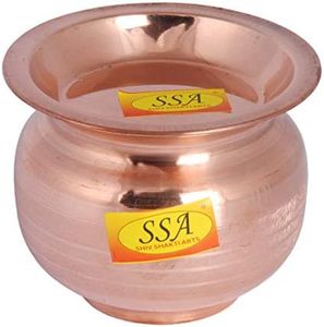 Shiv Shakti Arts® Designer Pure Copper Kalash Lota, with Lid -for Temple Use & Pooja Purpose(Silver Touch Design, Vol - 450 ML) - 1 Piece