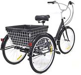 Futchoy 24 Inch Tricycle for Adults 8 Speed -Adult Tricycle Height Adjustable 3 Wheel Cruiser Bicycle Cargo Bike with Basket 110KG Load Trike Bike for Men Women Seniors (Black)