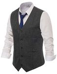 Men's Formal Suit Vest Wool Blend Tweed Waistcoat For Wedding S Dark Grey