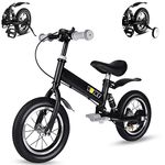 YBIKE 2 in 1 Kids Bike, 12 Inch Kids Balance Bike for 2-7 Years Old, Balance Bike with Pedals, Shock Absorber, Fenders, Brakes, Adjustable Handlebars and Seat (Black)