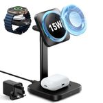 ESR for 3 in 1 Wireless Charging Station with CryoBoost, [Certified] Apple Watch Charger & 15W Charger Stand, Phone-Cooling Wireless Charger, for iPhone 17/16/15/14/13, Watch & AirPods, Black