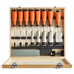 VonHaus Chisel Set - 10pcs Woodworking Tools Set - Wood Carving Tools, Wood Chisel Sets with Sharpening Stone, Honing Guide and Storage Case