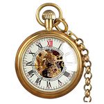 VIGOROSO Men's Vintage Full Copper Hand-Wind Mechanical Second&24hours Sub-dials Pocket Watch in Box, Skeleton, Pocket watch