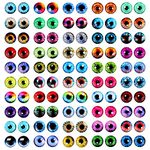 MWOOT 100 Pcs 12MM Dragon Eyes Doll Eyes Kit, Colorful Glass Cabochon Eyes for Crafts, 50 Style Cat Owl Bird Human Pupil Eyes for Doll Art Jewelry Making DIY Crafts Halloween Christmas Decoration