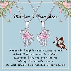 925 Sterling Silver Butterfly Matching Necklaces set 2 Mom and Daughter Necklaces Aunt Niece Matching Necklace Best Friend Friendship Necklaces for 2, Sterling Silver, Zircon