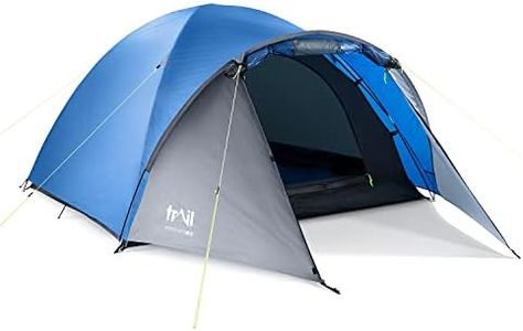 Trail Bracken 3 Man Tent With Porch, 3000mm Waterproof Rating, Double Skin Dome Tent with Darkened Bedroom, Lightweight for Camping and Festivals, Bag Included (320cm x 210cm x 130cm)