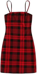 Floerns Women's Plaid Print Mini Cami Bodycon Dress Red R Large