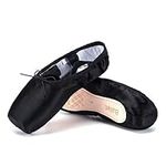 WENDYWU Girls Womens Dance Shoe Pink Ballet Pointe Slippers Ballet Flats Shoes with Ribbons Toe Pads Black Pink Red Black (8 UK Black)