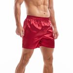 Amy Coulee Men's Satin Boxers Silky Sleep Boxer Shorts Lounge Pajama Shorts with Elastic Waistband (XL, Red)