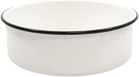 Tablecraft Enamelware Collection Black Rim Solid White Enamel Deep Bowl Baking Pan, Camping, Farmhouse, Home & Restaurant, Porcelain over Steel, Vintage, Boho, Retro, 10.13" Round, 3.6" Deep