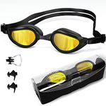 eECO-FLYING Swim Goggles Anti Fog Anti UV swimming goggles for adult women men no leak Wide View swim glasses with Nose Clips Ear Plugs (Black)