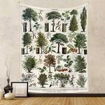 Vintage Trees of Life Tapestry Plants Leaves and Flower Tapestry Wall Hanging Vertical Nature Identification Reference Tapestries for Home Bedroom Retro Style Aesthetic Wall Art Decor (R, 44" x 60")