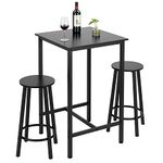 Finnhomy Bar Table Set, 23.6" Pub Table High Top Table, Square Bar Height Table, Bar Table with Stools, Kitchen Table Set for 2, Industrial Breakfast for Kitchen, Living Room, Rustic Black