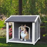 Dog House Outside, Wood Dog Kennel with Spacious Hallway and Elevated Floor Weatherproof Outdoor Indoor for Medium Dogs Pets-Grey