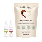 Le Bonheur Stripless Brazilian Hard Wax 500g | Peel-Off Wax for Face, Bikini, Underarms & Body | Strong Root Hair Removal | For Men & Women | FREE Pre Waxing Gel 45ml + After Waxing Lotion 30ml