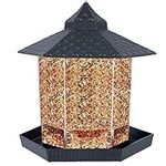 Twinkle Star Wild Bird Feeder Hanging for Garden Yard Outside Decoration, Panorama Gazebo Birdfeeder, Hexagon Shaped with Roof, Grey