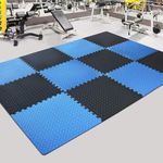 SIGNATRON 24mm Thick Exercise Mat Tiles, Gym Floor Mat Rubber, Interlocking Foam for Gymnastics, Exercise, Play Areas, Home Gyms, Dance Studios, Yoga (6 Tiles - 24 Sq Ft, Blue - Black)