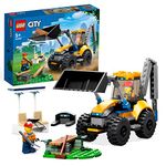 LEGO 60385 City Construction Digger, Excavator Toy for Boys and Girls Aged 5 Plus Years Old, Vehicle Building Set, Birthday Gift Idea with Minifigures