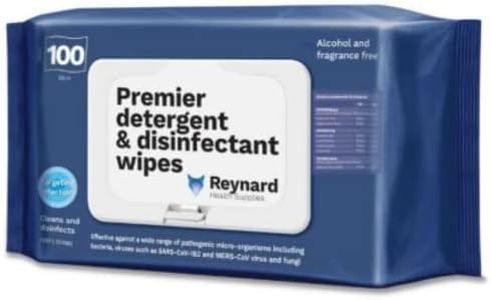 Reynard Health Supplies Premier Detergent & Disinfectant Wipes, Kill SARS-CoV-1&2 in 30 secs, 33 x 22 cm, 100 Count (RHS218)