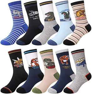 SeeyAN Boys Socks Kids Funny Cotton Novelty Crew Cartoon Space Dinosaur Crazy Socks 6 Pairs (10 Pairs Dinosaur 02, 3-5 Years)