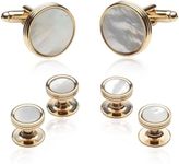 Cuff-Daddy Mother of Pearl and Goldtone Tuxedo Cufflinks and Studs Formal Set with Presentation Box