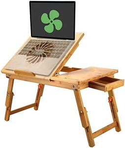 Laptop Desk Nnewvante Adjustable Laptop Desk Table 100% Bamboo with USB Fan Foldable Breakfast Serving Bed Tray w' Drawer