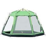 Outsunny 6 Person Pop Up Camping Tent, 2-Tier Design Backpacking Tent with 4 Windows 2 Doors Portable Carry Bag for Fishing Hiking, Green