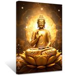 ZXHYWYM Golden Buddha Painting Buddha Statue Sitting on Lotus Flower Wall Art Zen Picture Meditation Canvas Artwork Spa Prints for Spiritual Buddhism Prayer Room(Picture-3, (16.00" x 24.00"))