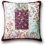 DaDa Bedding Bohemian Floral Euro Pillow Sham - Patchwork Lavender Purple Burgundy Velvety Trim - Botanical Paisley Bright Vibrant Multi-Colorful - 26" x 26"