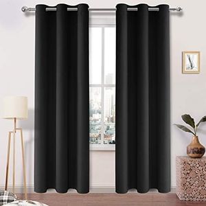 DWCN Black Blackout Curtains for Bedroom - Thermal Insulated Energy Saving Eyelet Window Curtains for Living Room 46 x 90 inch Length, 2 Panels