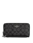 Coach Women's Long Zip Around Wallet In Signature Canvas (Black Smoke - Black), SV/Black Smoke/Black, Long Zip Around Wallet