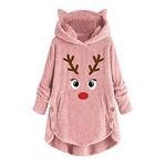 Christmas Deer Pattern Print Hoodie Blanket Ultra Soft Sherpa Fleece Warm Cosy Comfy Oversized Wearable Giant Sweatshirt Throw for Women Girls UK