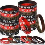 Capoda 24 Pieces Pirate Silicone Bracelets Ahoy Matey Caribbean Rubber Wristbands Skull Pirate Ship Party Favors for Girls Boys Pirate Theme Birthday Party Decorations Halloween Party Supplies