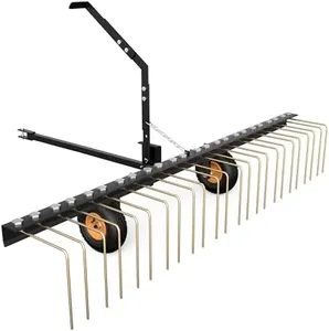 YITAMOTOR 60 Inch Tow Behind Dethatcher, Lawn Dethatcher Rake with 24 Spring Steel Tines & Lift Handle for ATV or Mover Tractors, Tow Behind Lawn Rakes for Leaves, Pine Needles, and Grass