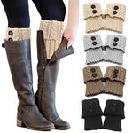 PHOGARY 4 Pairs Winter Warm Boot Cuffs for Women, Crochet Knitted Boot Socks for Gilrs Short Leg Warmers Boot Topper Socks Leg Cuffs Boot Warmers Gift