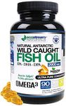 Natural Antarctic Wild Caught Omega 3 Fish Oil DPA-EPA-DHA Supplement by Ecostream Naturals - 2,900 Milligrams Triple Strength Ultra Pure Concentrated Soft-Gels - No Fish Tasting Burps