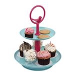 Elan Two Tier Cake and Cupcake Display Stand, Dessert Stand for Birthday and Wedding Party (Bird, Aqua with Pink)