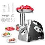 Geepas Electric Meat Grinder 1800W – Stainless Steel Meat Mincer & Sausage Stuffer, Food Grinding Mincing Machine with Kibbe – 3 Different Cutting Plates, Reverse Function, Plastic Housing (Black)