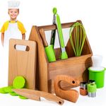 Kids Cooking & Baking Set with Storage Case, Montessori Kitchen Tools Set for Toddlers with Chef Hat, Apron,Toddler Safe Knife, Mold & More, Real Kitchen Utensils for Junior Chef, Food Grade Materials